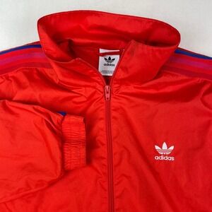 Adidas Originals Mens Red Trefoil Track Jacket Full Zip Windbreaker Large